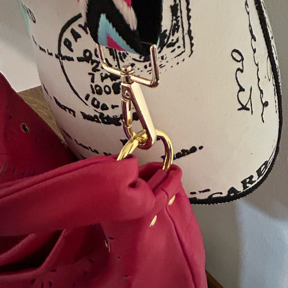 EUC Furla Laser Cut Leather Fuchsia Hobo Bag with unbranded guitar strap - Picture 3 of 8